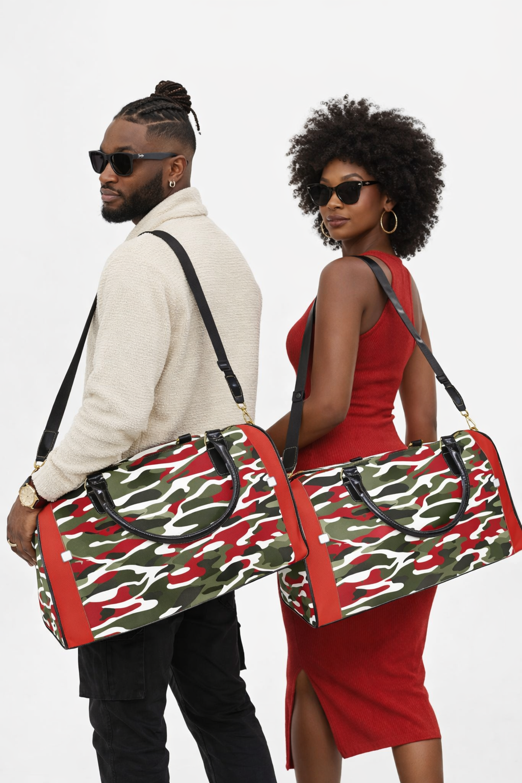Rich and Rich Camouflage and Red Travel Unisex Large Capacity Travel Shoulder Bag