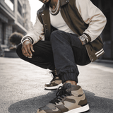 Camo green high-top men's sneakers with synthetic leather panels and rubber outsole — additional view 6