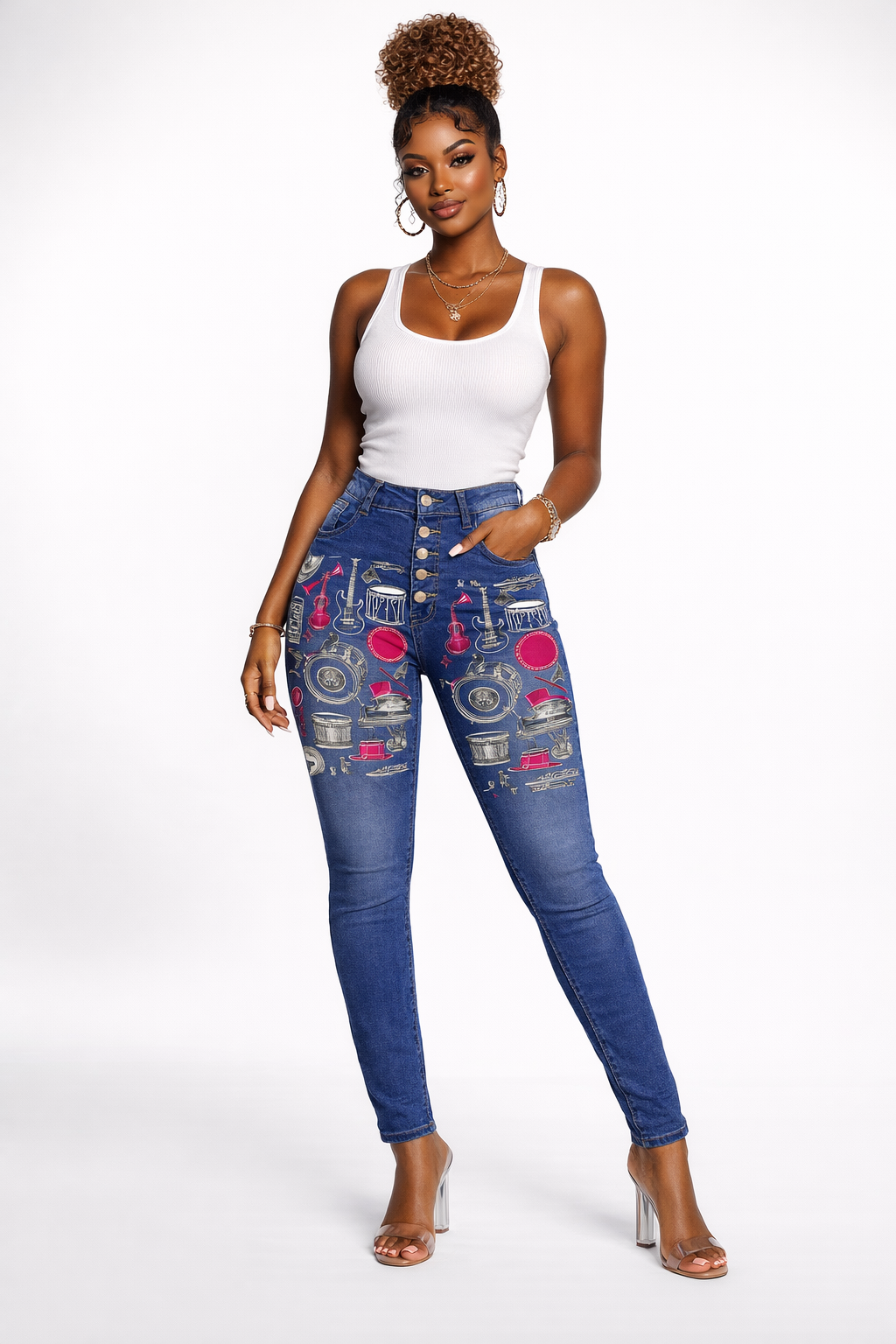 Rich and Rich Embroidery Musical Design Women's Jeans