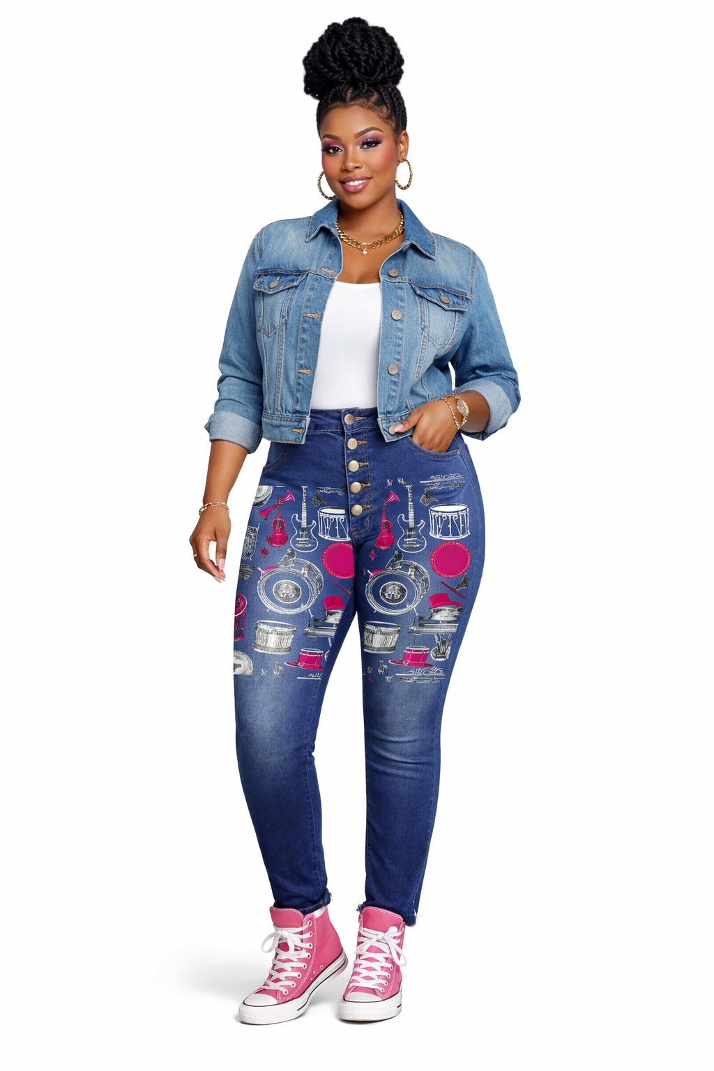Rich and Rich Embroidery Musical Design Women's Jeans