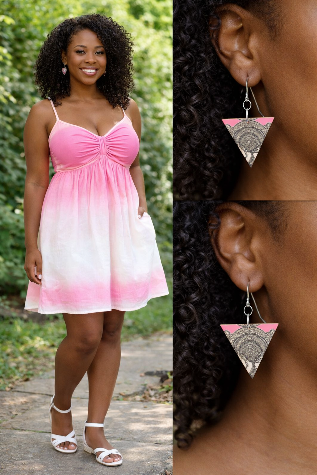 Rich and Rich Pink Destiny Designer Original Wooden Earrings: Geometric Shape
