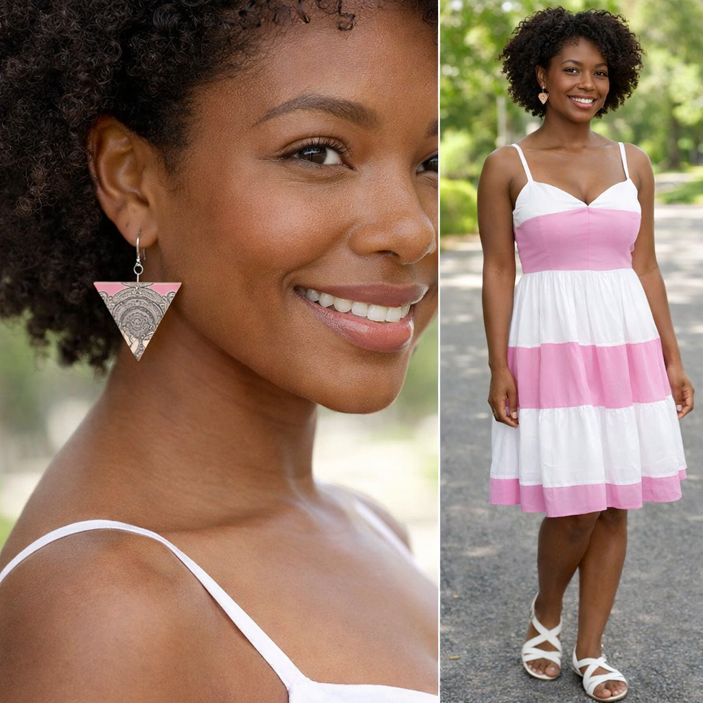 Rich and Rich Pink Destiny Designer Original Wooden Earrings: Geometric Shape