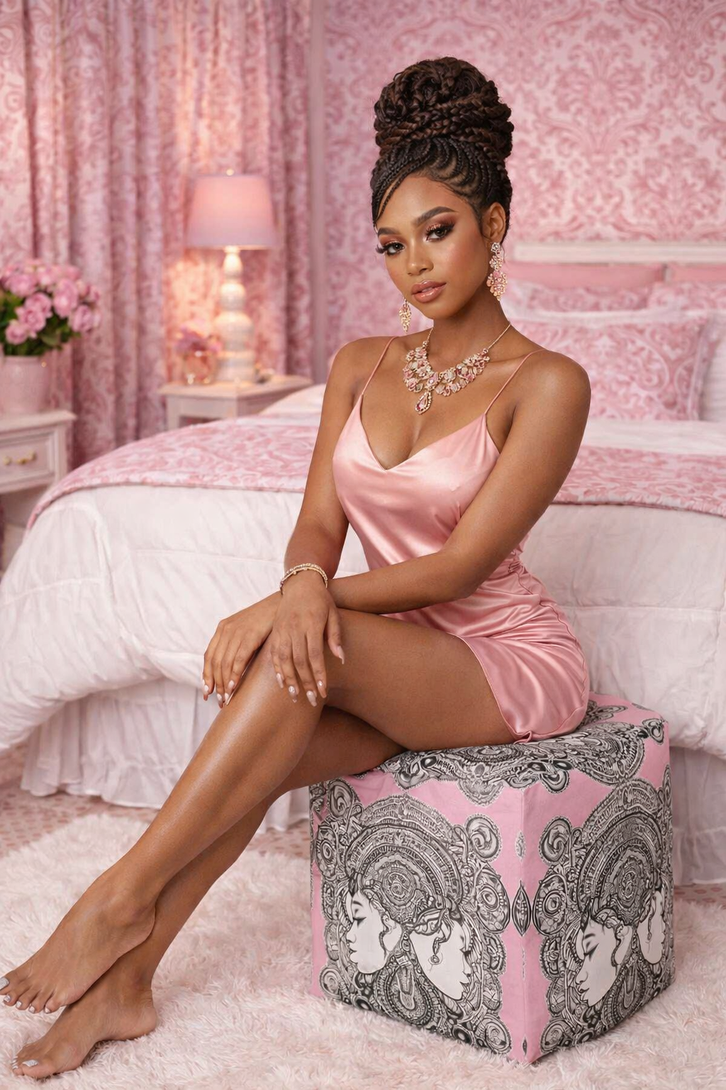 Rich and Rich Pink Destiny Designer Square Pouffe — Wearable Home Art