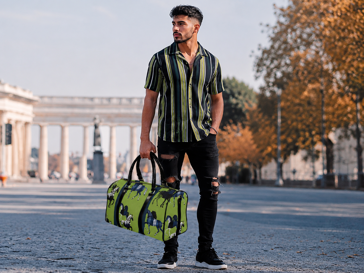 Rich and Rich Green Horse Leather Travel Bag Leather Travel Bag-Small
