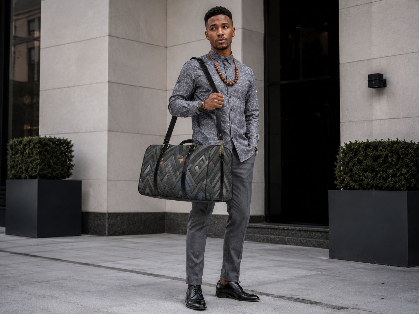 Rich and Rich Gray Triangle Ascent Travel Bag Leather Travel Bag-Small