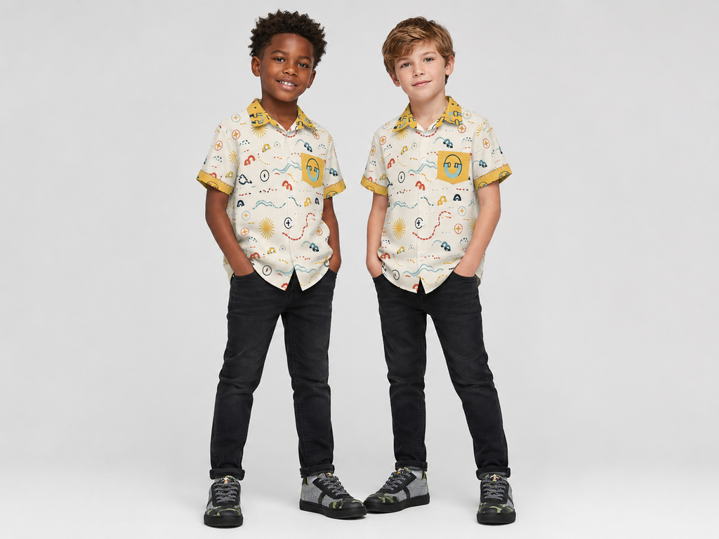 Rich and Rich Yellow Unisex Designer Children's Short Sleeved Shirt