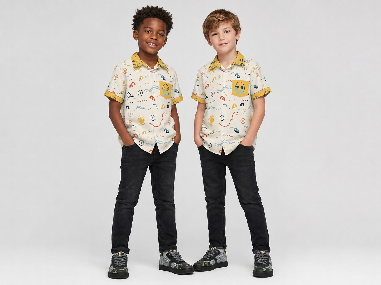 Rich and Rich Yellow Unisex Designer Children's Short Sleeved Shirt