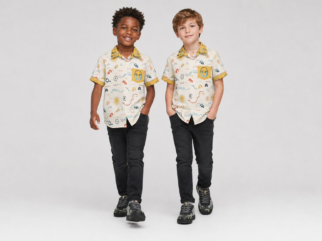 Rich and Rich Yellow Unisex Designer Children's Short Sleeved Shirt