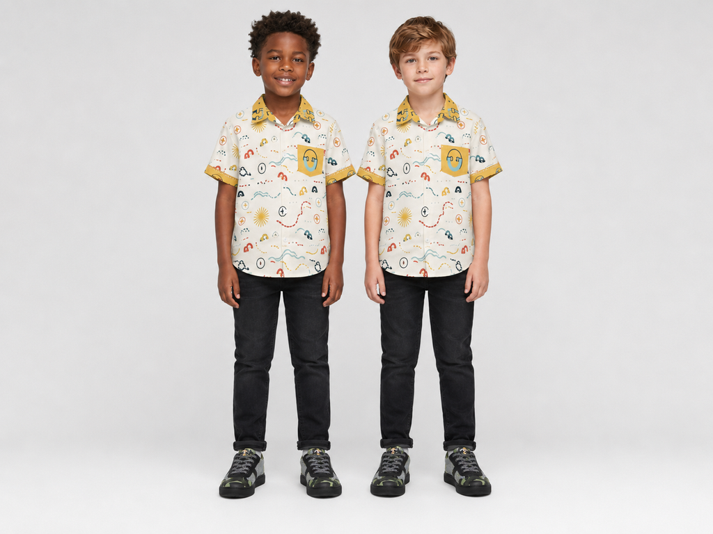 Rich and Rich Yellow Unisex Designer Children's Short Sleeved Shirt