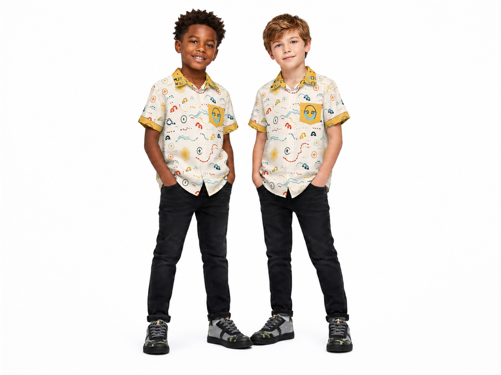 Rich and Rich Yellow Unisex Designer Children's Short Sleeved Shirt