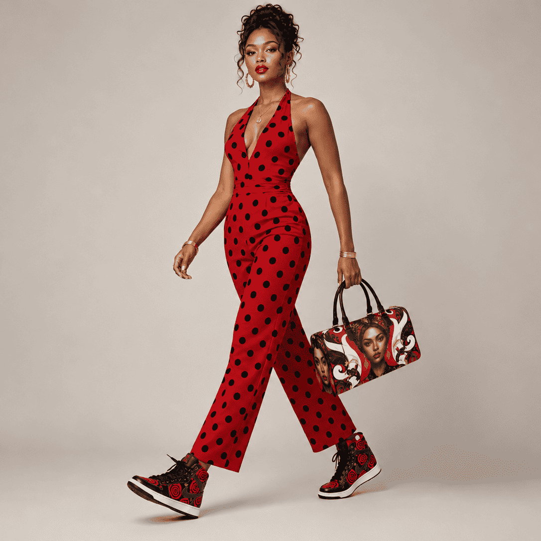 Red caricature large-capacity 1200D nylon travel duffel with PU leather top handle and adjustable strap