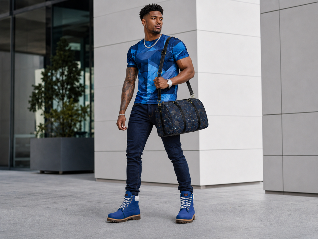 Rich and Rich Blue Hex Network PU Leather Travel Bag for Gym, Weekend & Long-Term Travel