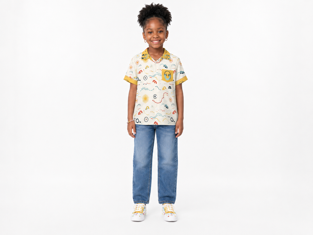 Rich and Rich Yellow Unisex Designer Children's Short Sleeved Shirt