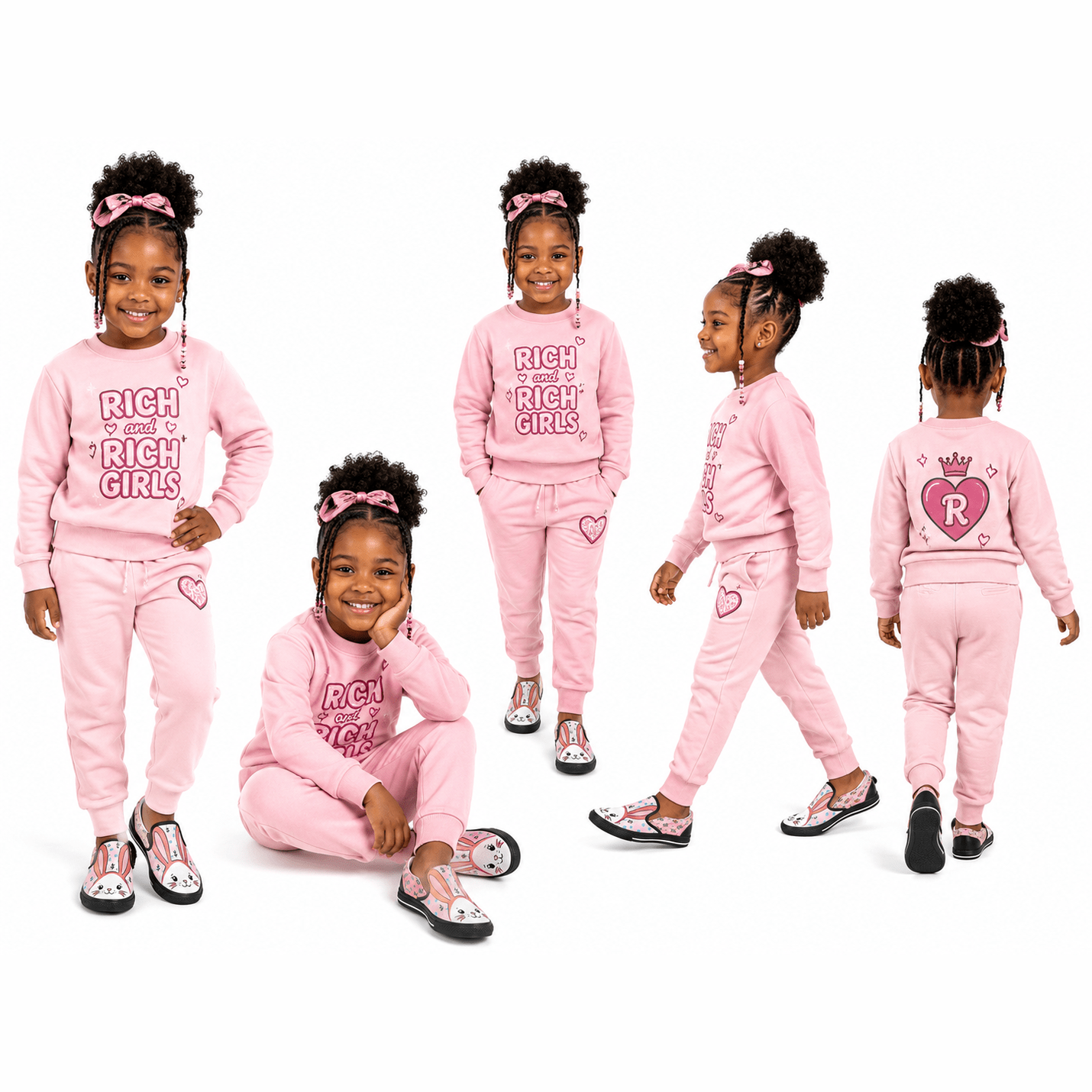 Pink girls' slip-on canvas shoes with bunny print, cushioned footbed and rubber outsole — alternate view