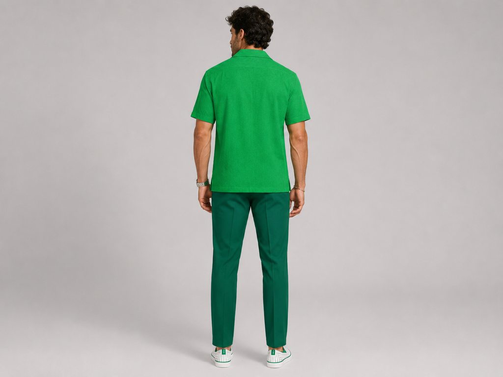 Rich and Rich Men’s Green Hawaiian Golf Shirt | 4-Way Stretch Short Sleeve Resort Polo Shirt