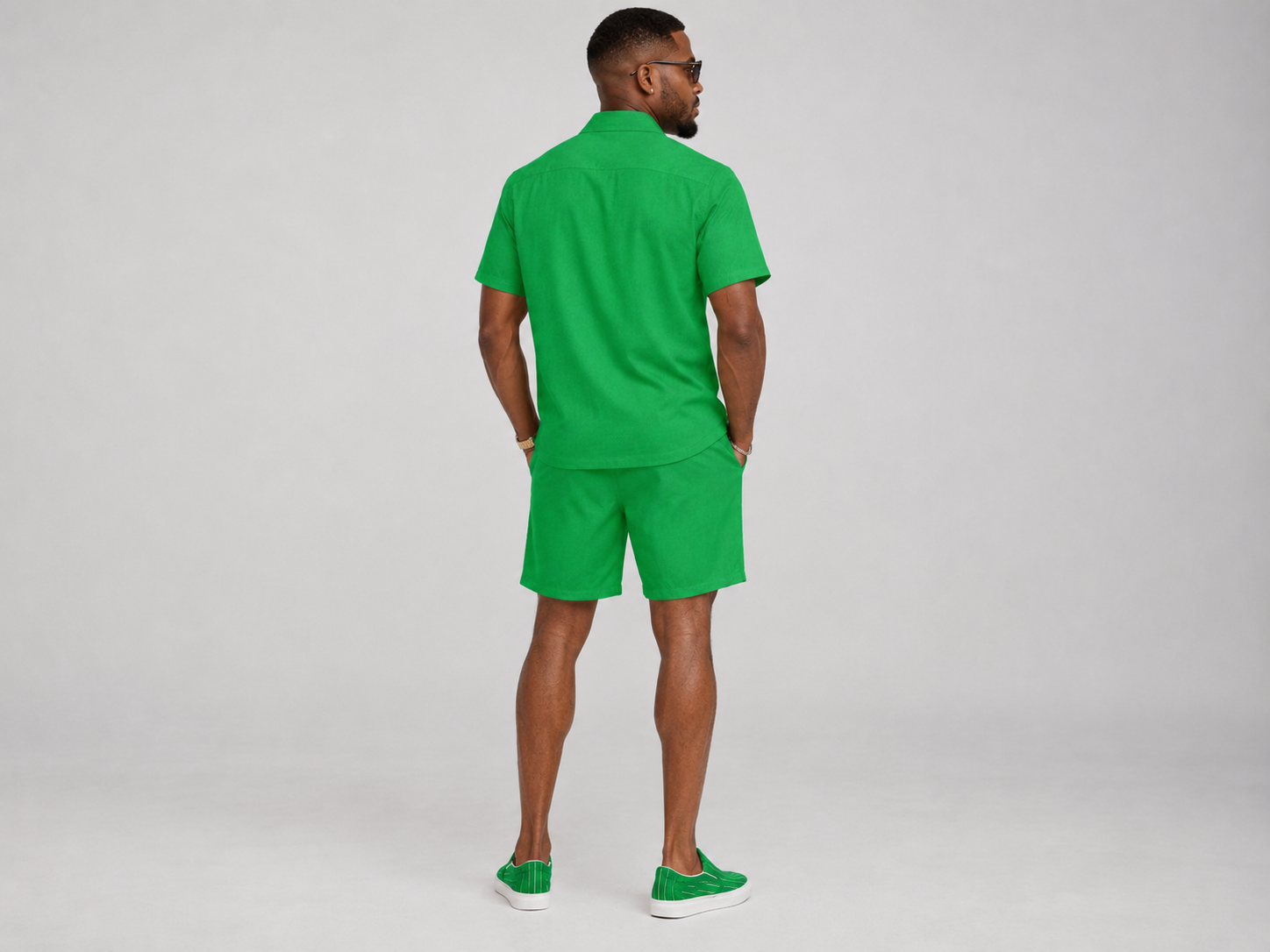 Rich and Rich Men’s Green Shirt and Shorts Golf Outfit Set with Pockets | 4-Way Stretch Casual Resort Set