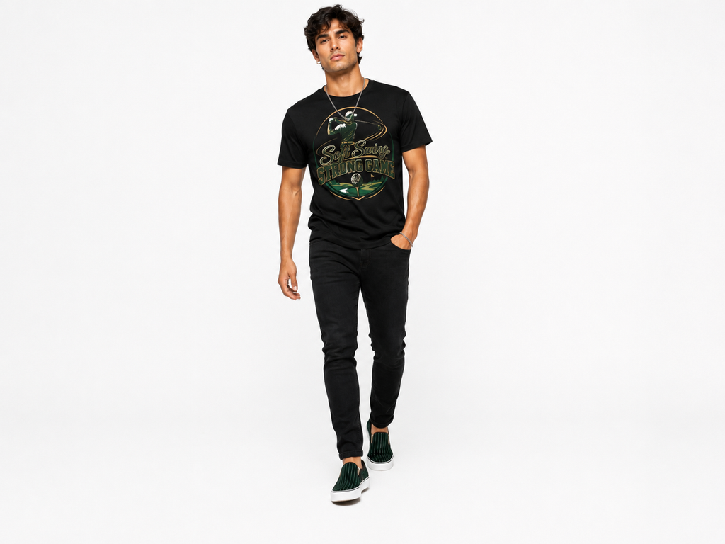 Rich and Rich Men’s Black Golfing T-Shirt | Breathable All-Over Print Mesh Golf Tee for Men