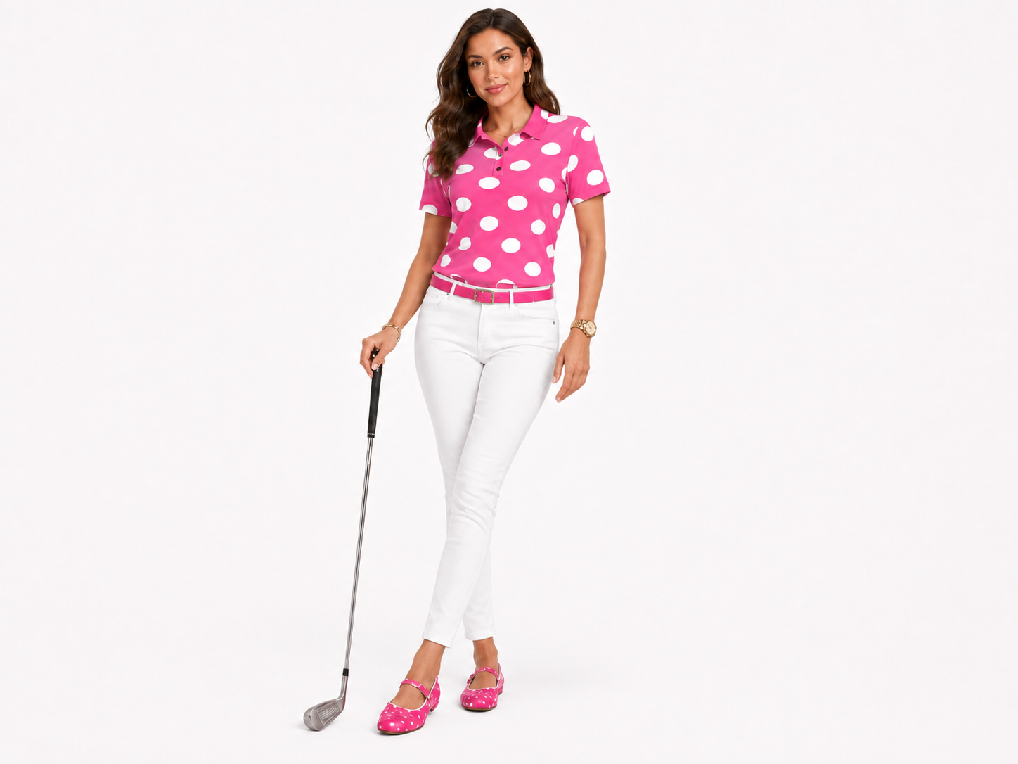 Rich and Rich Women’s Pink Polka Dot Golfers Polo Shirt | Lightweight Breathable Pique Golf Polo