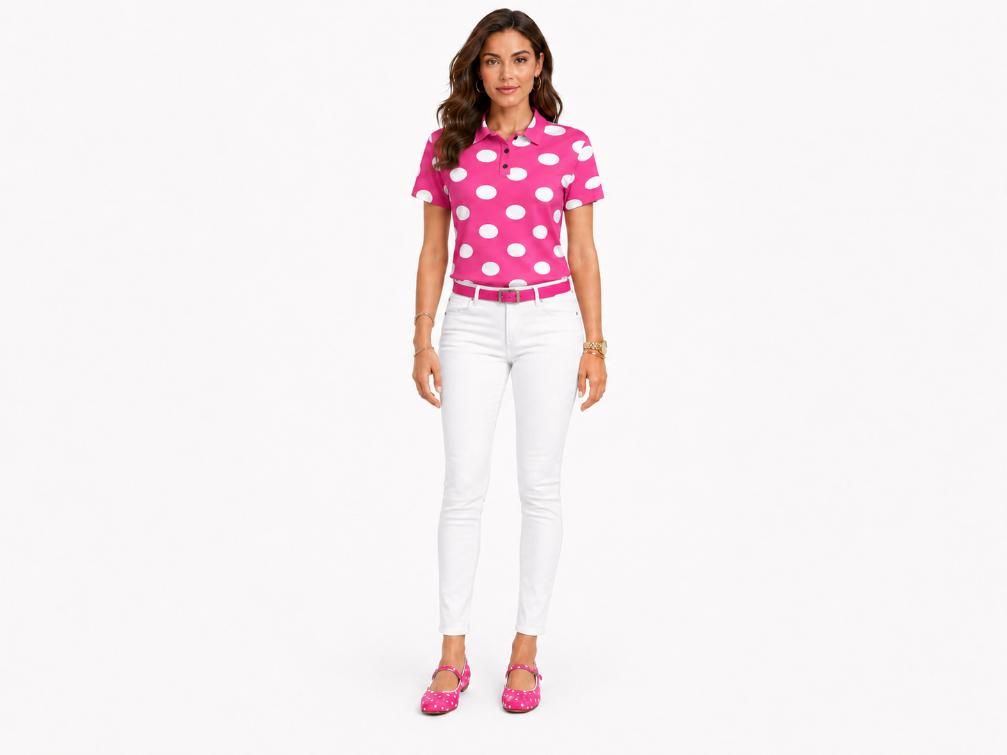 Rich and Rich Women’s Pink Polka Dot Golfers Polo Shirt | Lightweight Breathable Pique Golf Polo