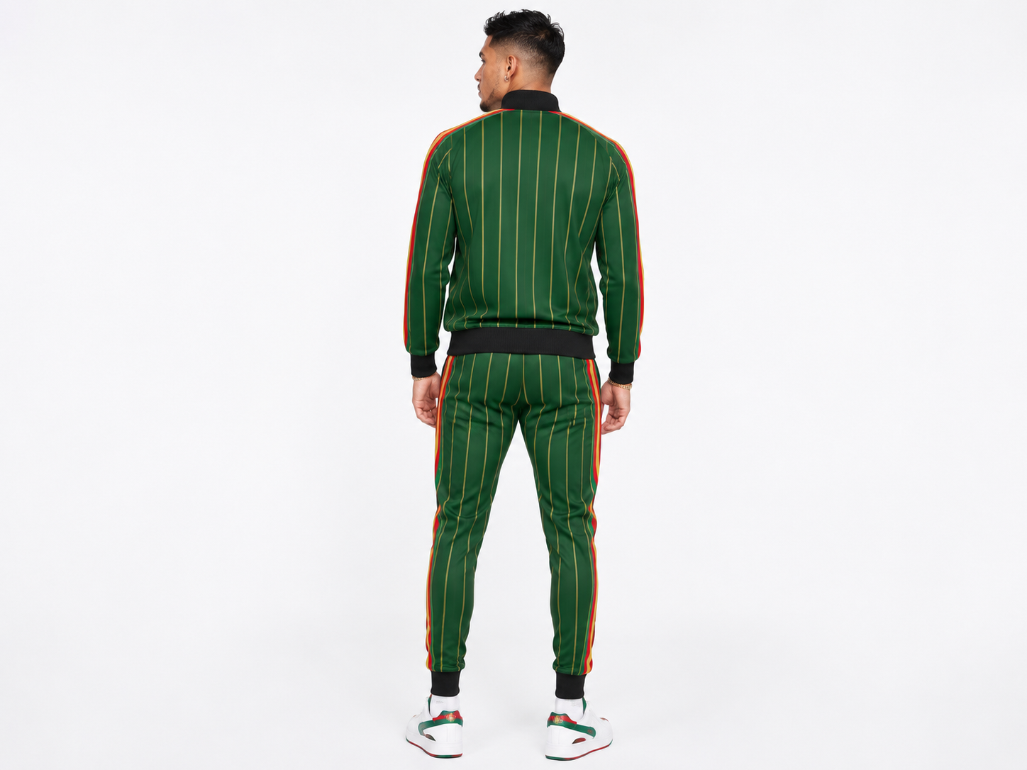 Rich and Rich Men’s Green Pinstripe Tracksuit Jacket | Designer Zip-Up Sports Jacket