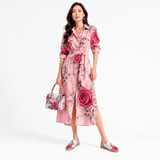 Pink floral print espadrilles with jute insole and non-slip rubber sole — side view