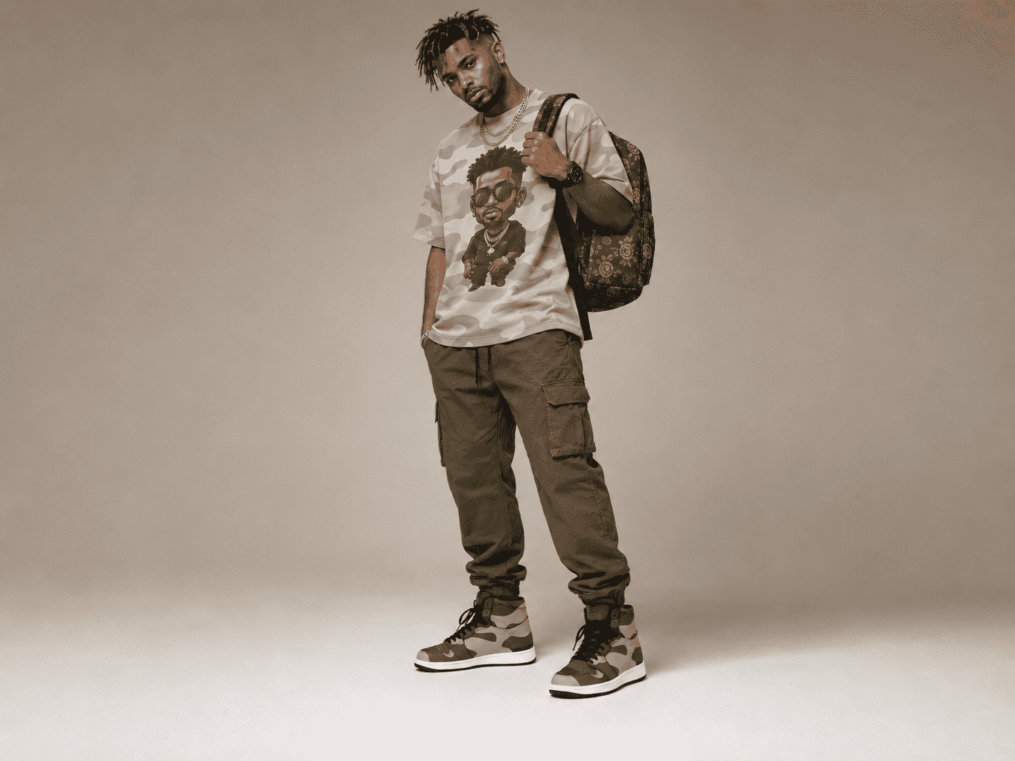 Camo green high-top men's sneakers with synthetic leather panels and rubber outsole — alternate view