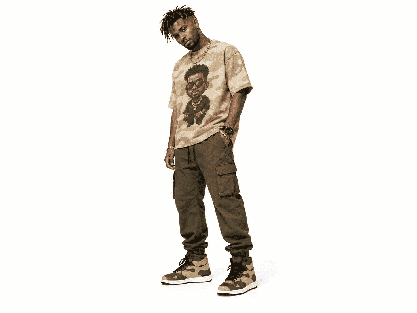 Camo green high-top men's sneakers with synthetic leather panels and rubber outsole — additional view 11