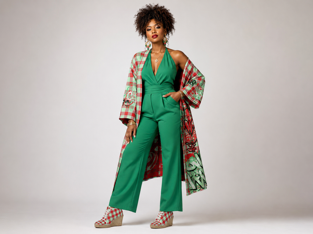 Rich and Rich Ladies Red and Mint Green Checkered Wedge Espadrilles | Designer Women’s Jute Platform Ankle Boots