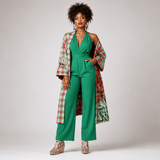 Red and mint green checkered wedge espadrilles with jute platform and non-slip rubber sole