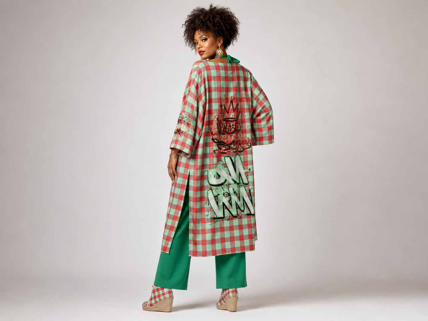 Rich and Rich Ladies Red and Mint Green Checkered Wedge Espadrilles | Designer Women’s Jute Platform Ankle Boots
