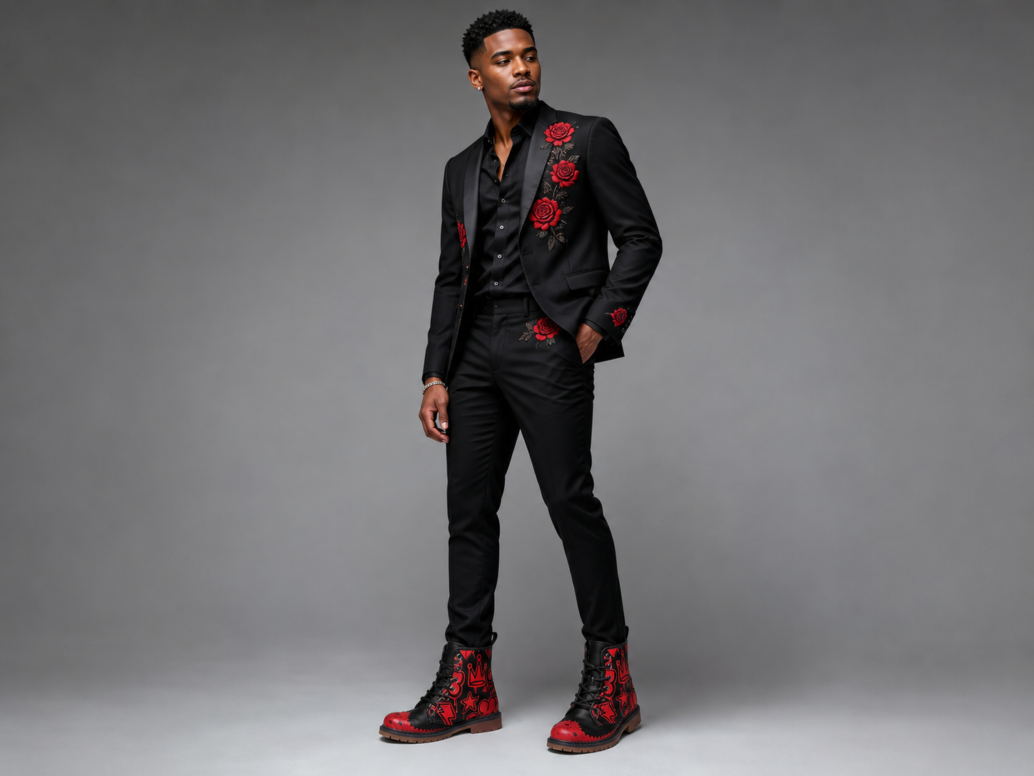 Rich and Rich Graffiti Black Redtip Men's Leather Boots