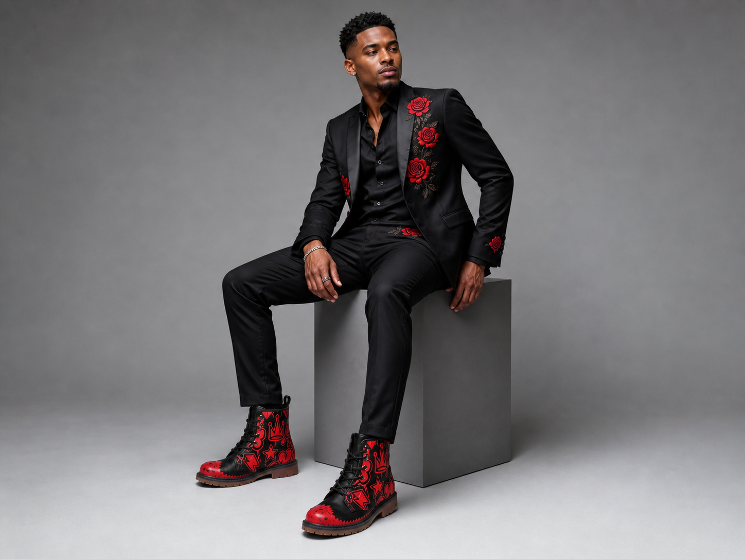 Rich and Rich Graffiti Black Redtip Men's Leather Boots