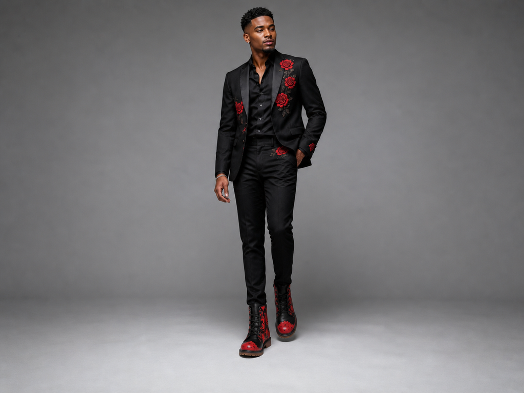 Rich and Rich Graffiti Black Redtip Men's Leather Boots