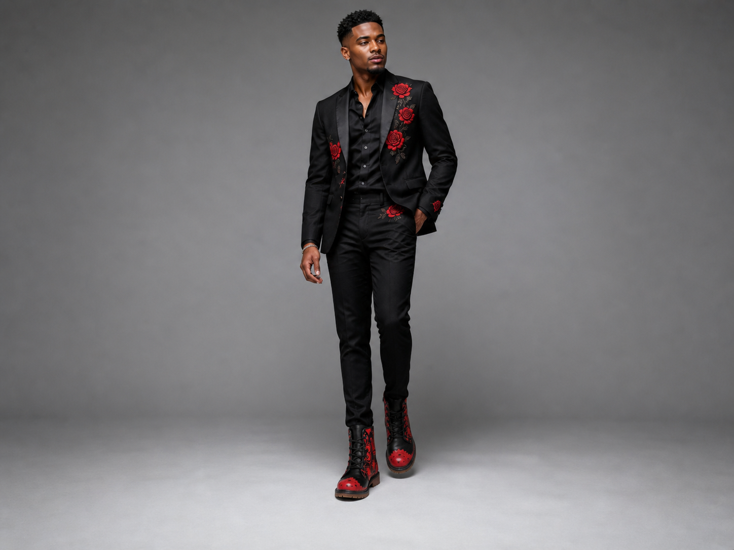 Rich and Rich Graffiti Black Redtip Men's Leather Boots