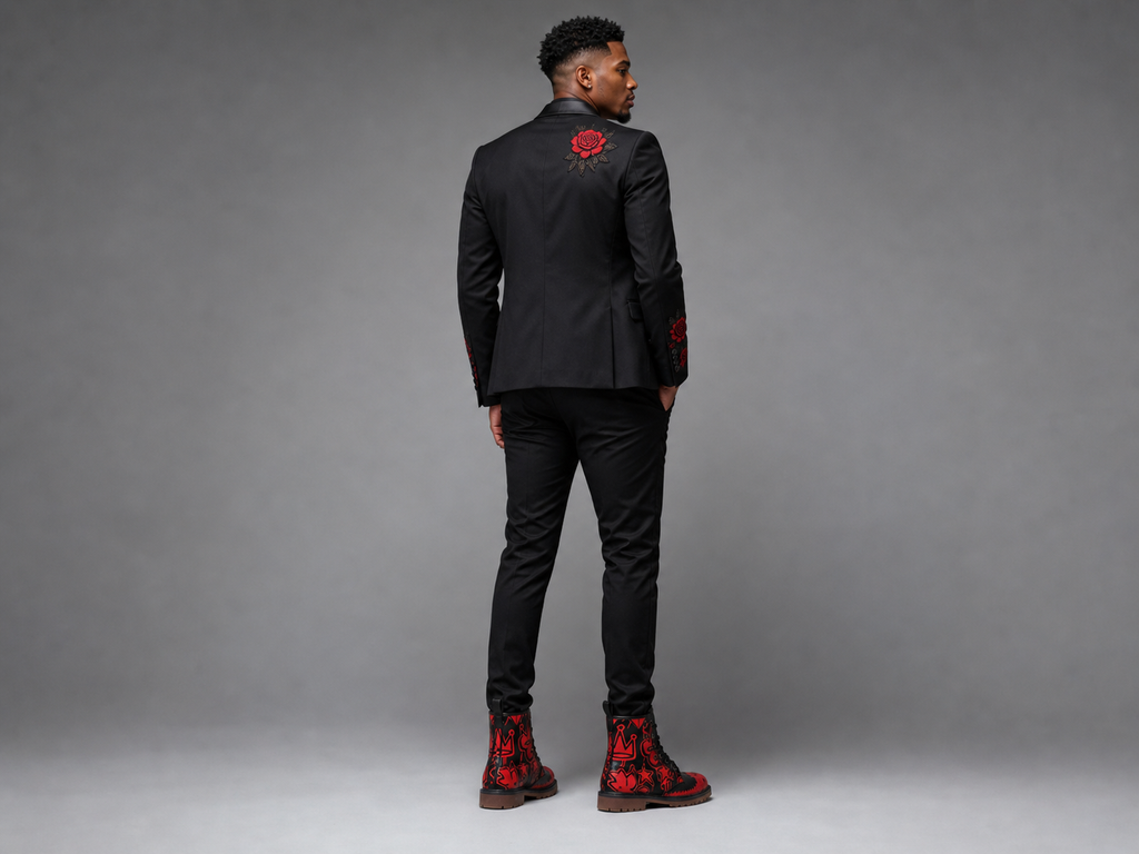 Rich and Rich Graffiti Black Redtip Men's Leather Boots