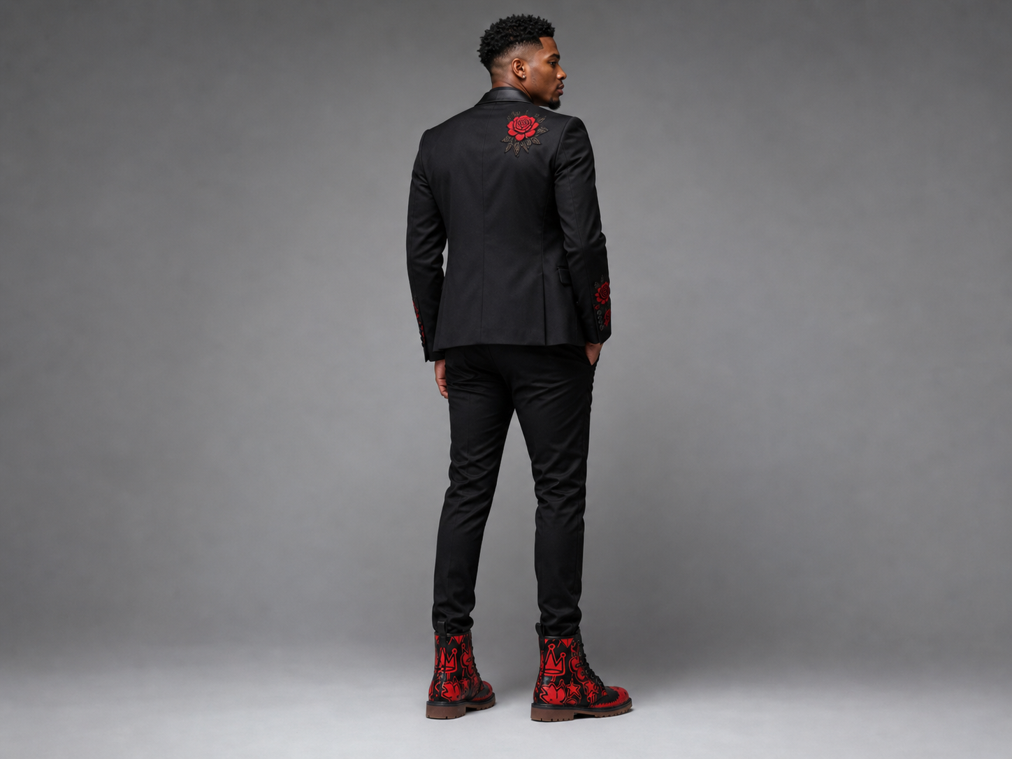 Rich and Rich Graffiti Black Redtip Men's Leather Boots