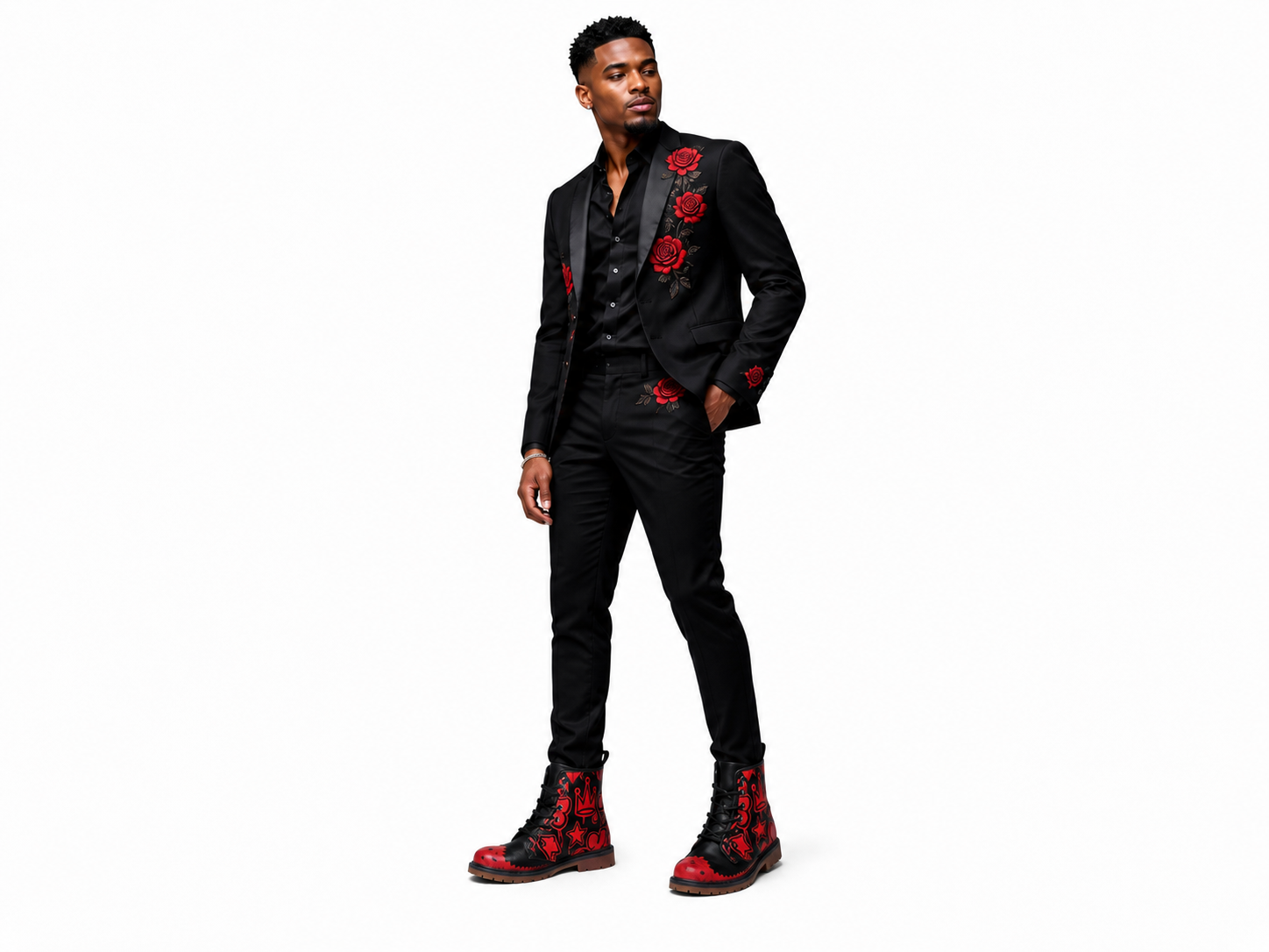 Rich and Rich Graffiti Black Redtip Men's Leather Boots