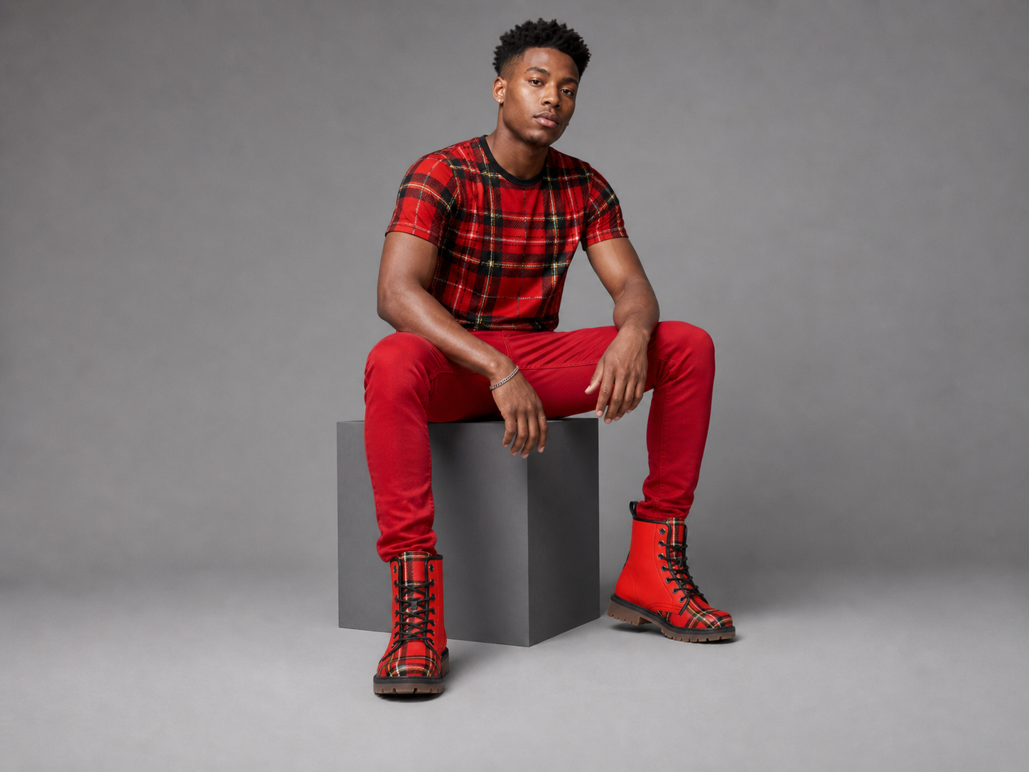 Rich and Rich Red Checkered Men's Leather Boot