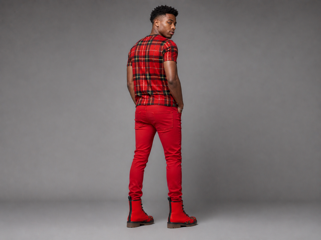 Rich and Rich Red Checkered Men's Leather Boot
