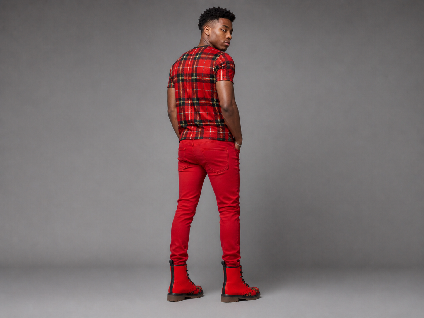 Rich and Rich Red Checkered Men's Leather Boot