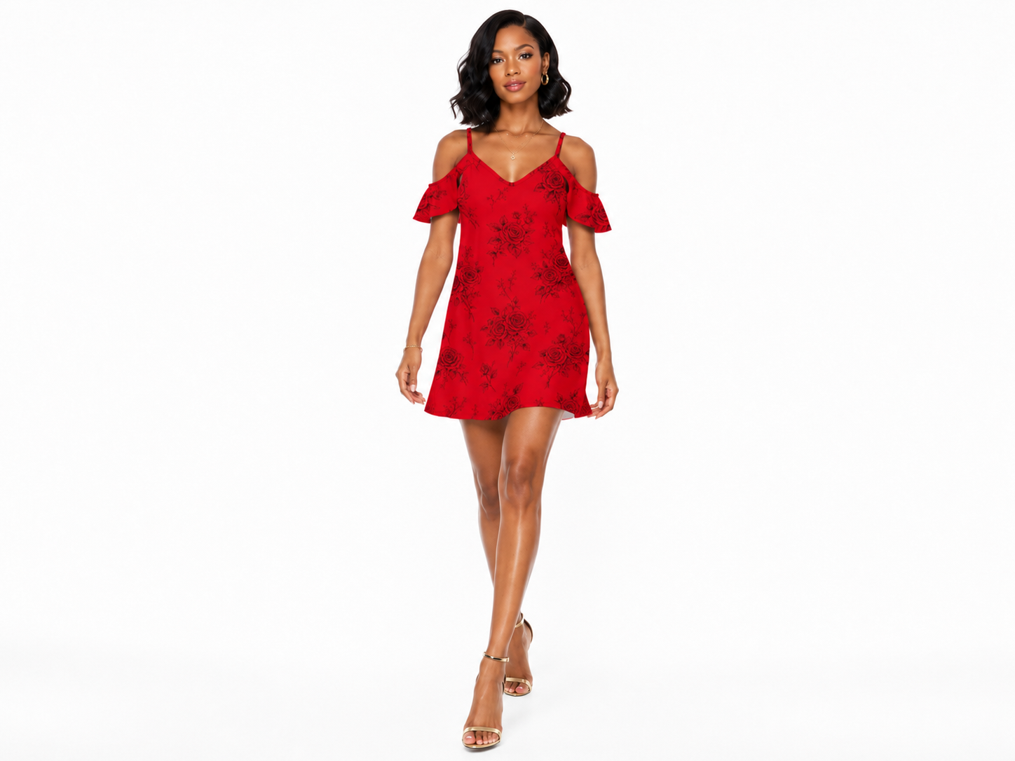 Rich and Rich Spaghetti Strap Cold-Shoulder Ruffle Dress | Lightweight Stretch Fashion Dress