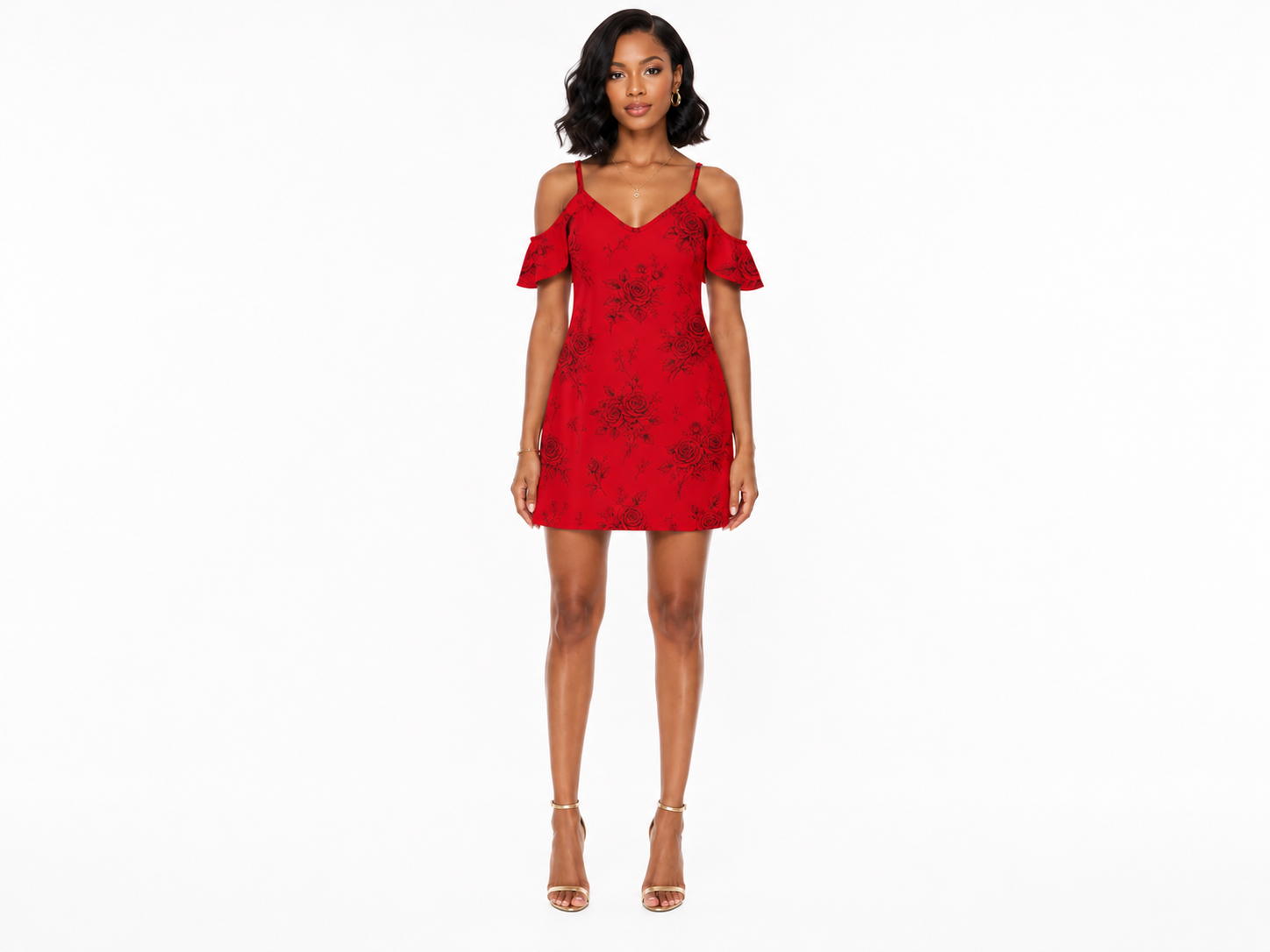 Rich and Rich Spaghetti Strap Cold-Shoulder Ruffle Dress | Lightweight Stretch Fashion Dress