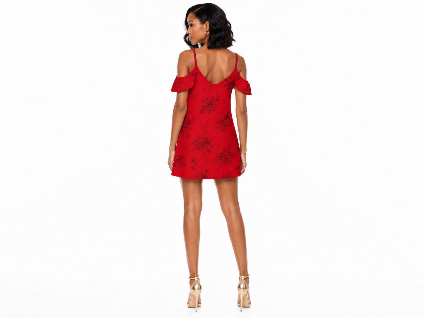 Rich and Rich Spaghetti Strap Cold-Shoulder Ruffle Dress | Lightweight Stretch Fashion Dress