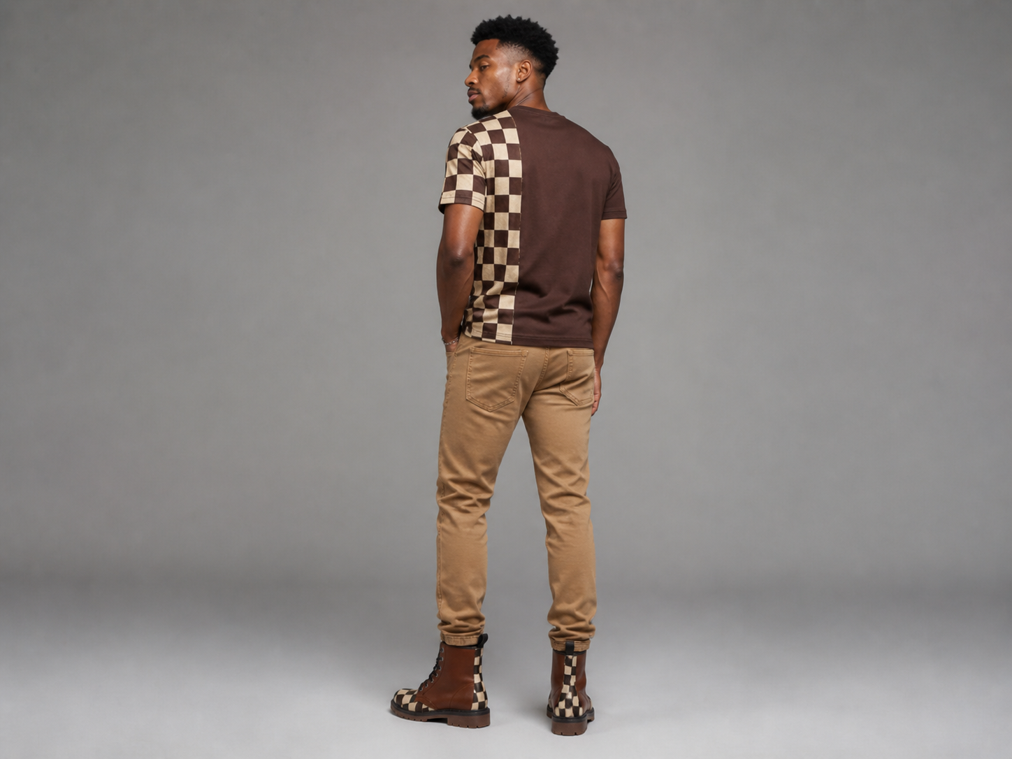 Rich and Rich Chocolate Brown Checker Men's Leather Boots