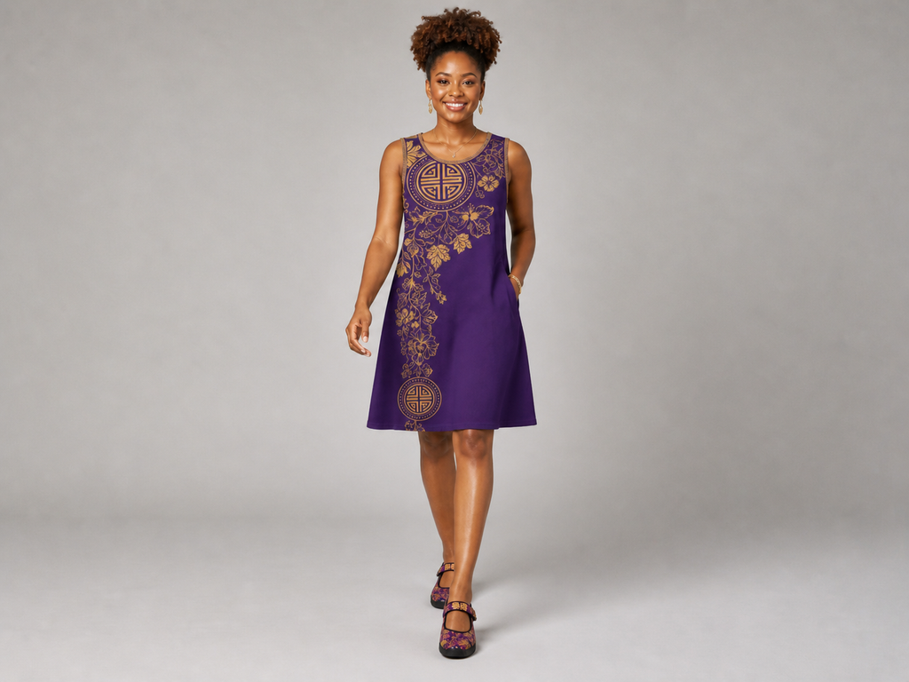 Rich and Rich Purple Feng Shui Sleeveless Women's Dress with Pockets
