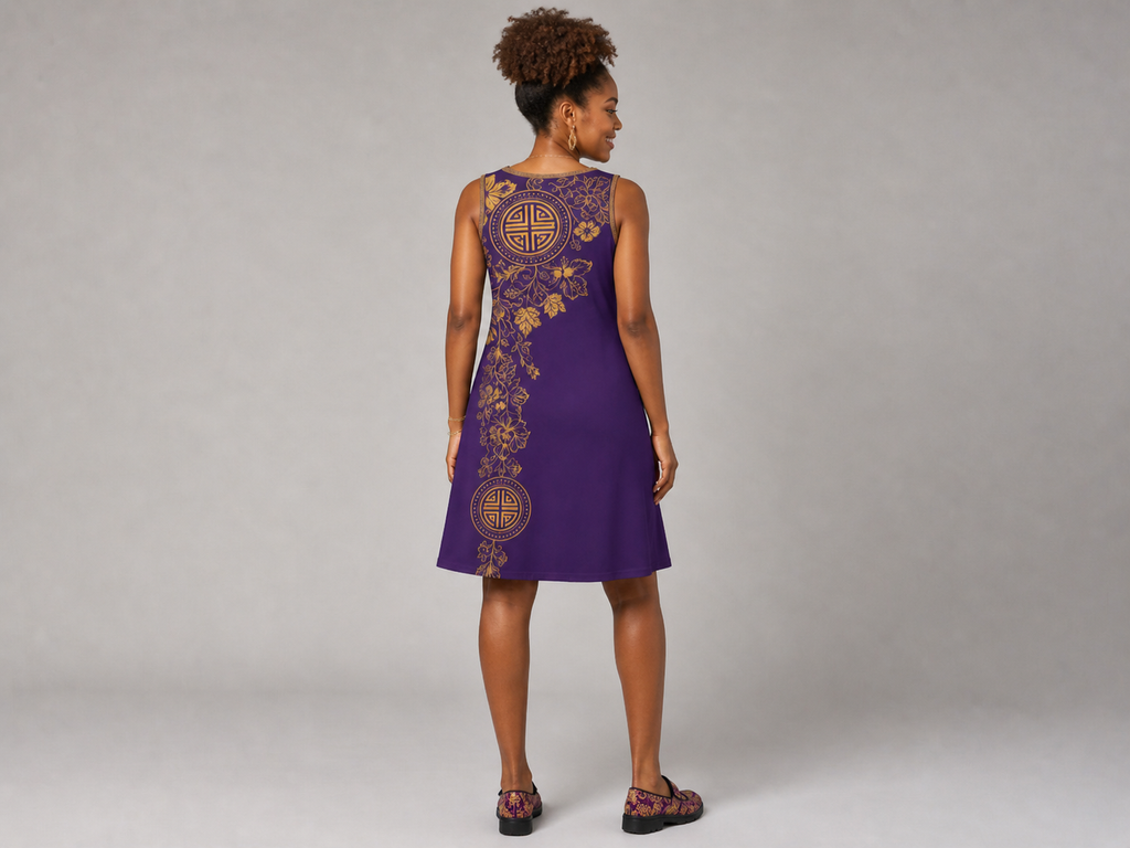 Rich and Rich Purple Feng Shui Sleeveless Women's Dress with Pockets
