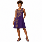 Purple Feng Shui patterned women's Mary Jane shoe with Velcro strap and mesh upper — rear view