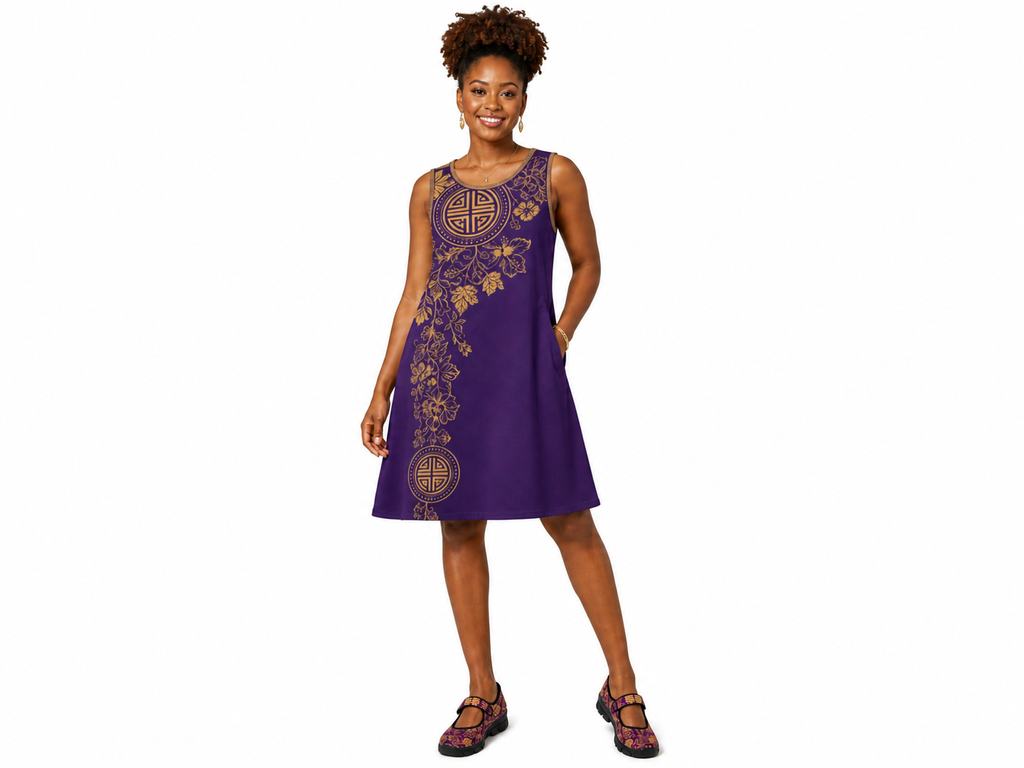 Rich and Rich Purple Feng Shui Sleeveless Women's Dress with Pockets