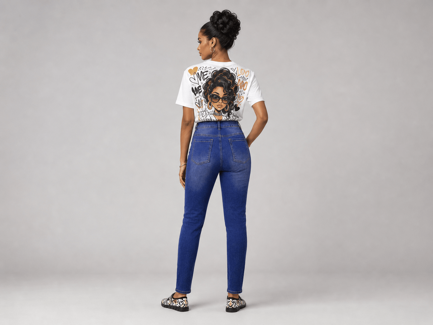 Women's high-waist black and gold button-front jeans with five-button closure and four pockets — additional view 10