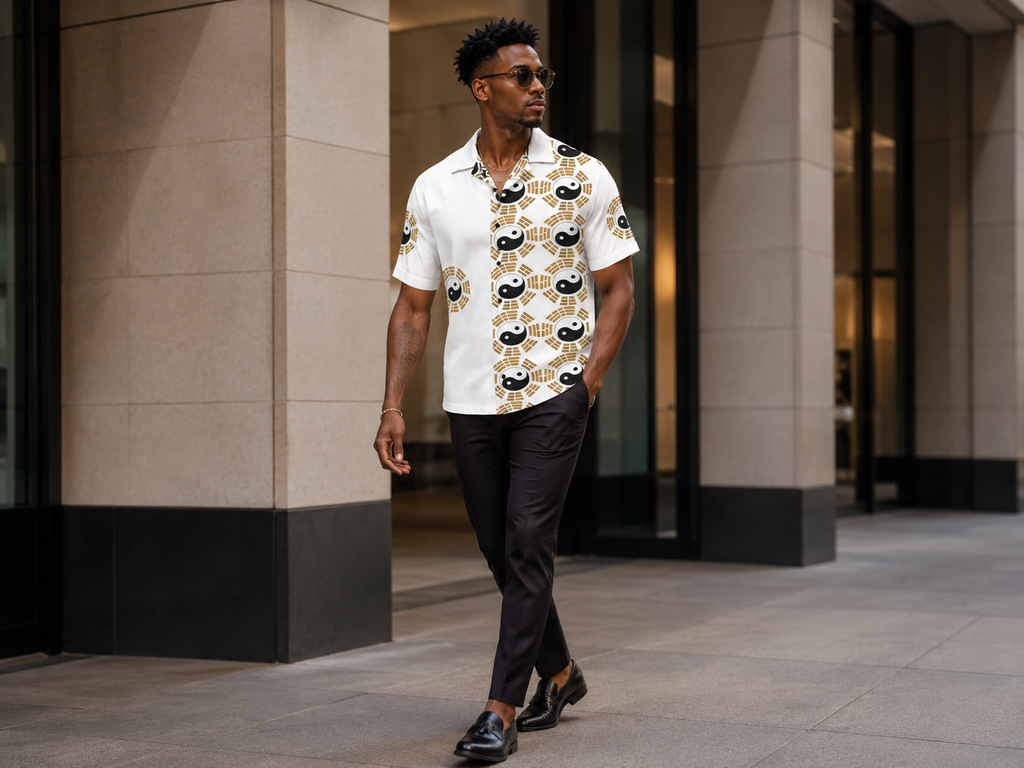 Rich and Rich Men's Yin and Yang Gold Designer Shirt
